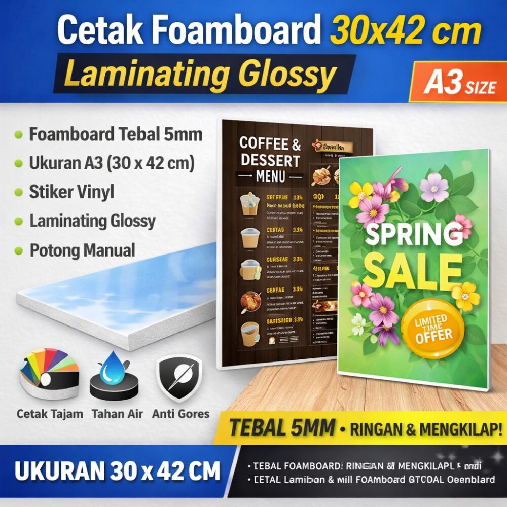 Cetak Foamboard 5mm 30x42 cm Laminating Glossy