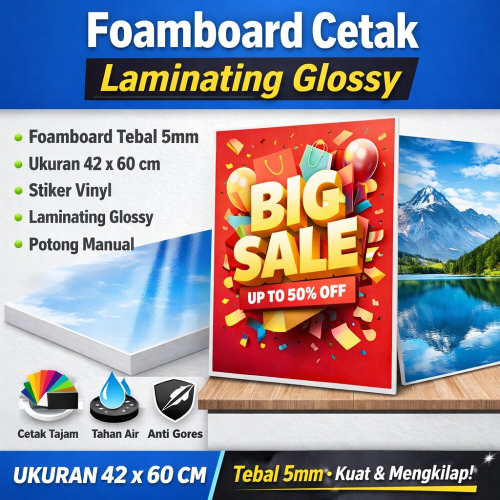 Cetak Foamboard 5mm 42x60 cm Laminating Glossy
