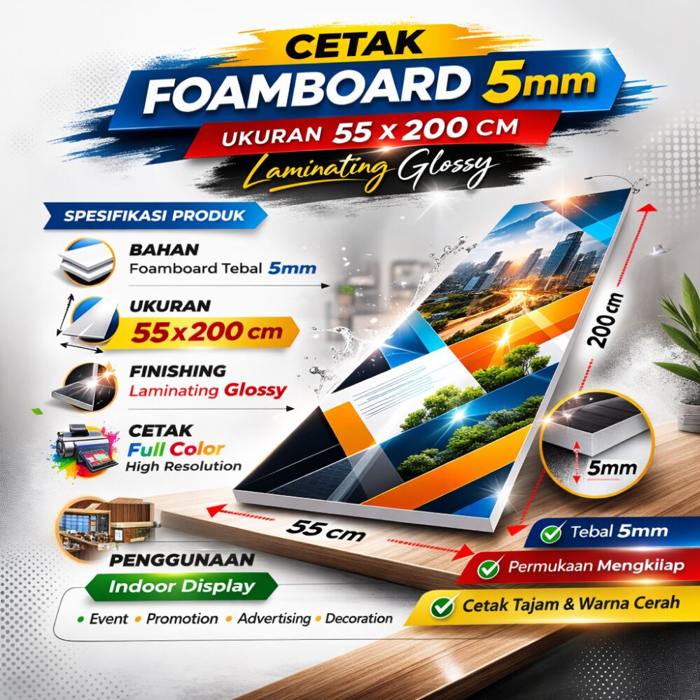 Cetak Foamboard 5mm 55x200 cm Laminating Glossy