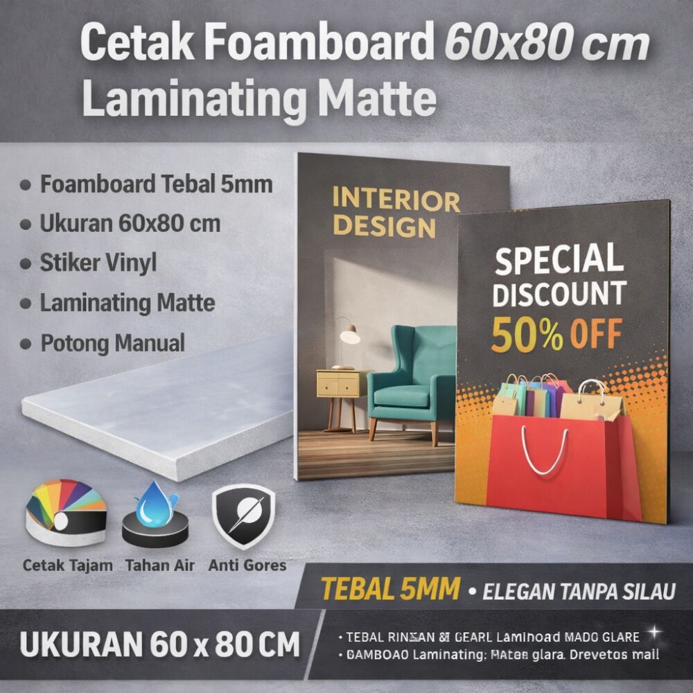 Cetak Foamboard 5mm 60x80 cm Laminating Matte
