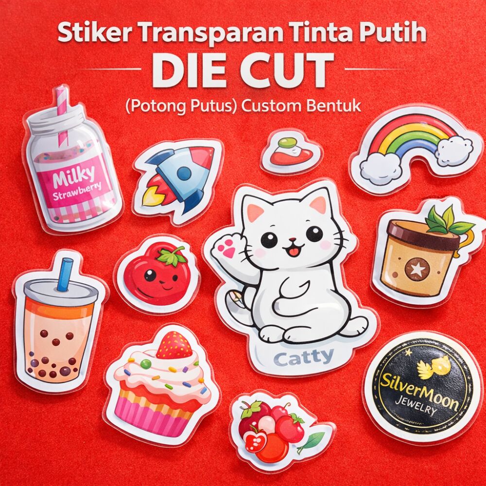 Stiker Transparan A3+ Die Cut (Potong Putus) Tinta Putih