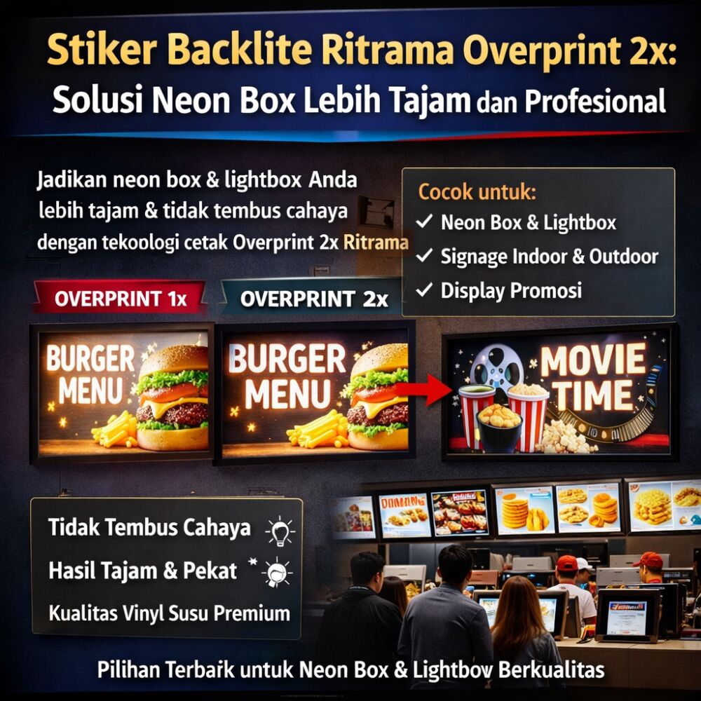 Stiker Backlite Ritrama Overprint 2x: Solusi Neon Box Lebih Tajam dan Profesional