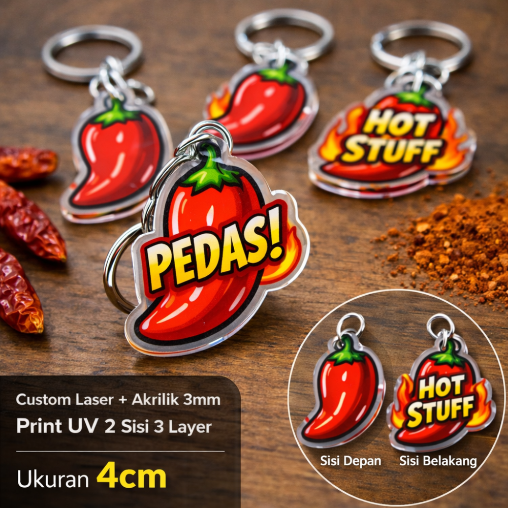 Gantungan Kunci 4cm, Laser + Akrilik 3mm + Print UV 2 sisi (3 Layers)