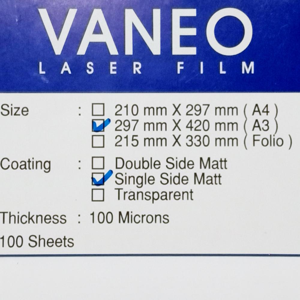 Laser Film A3 - MIKA - Single Matte 100 Micron (1 pack = 100 lbr)