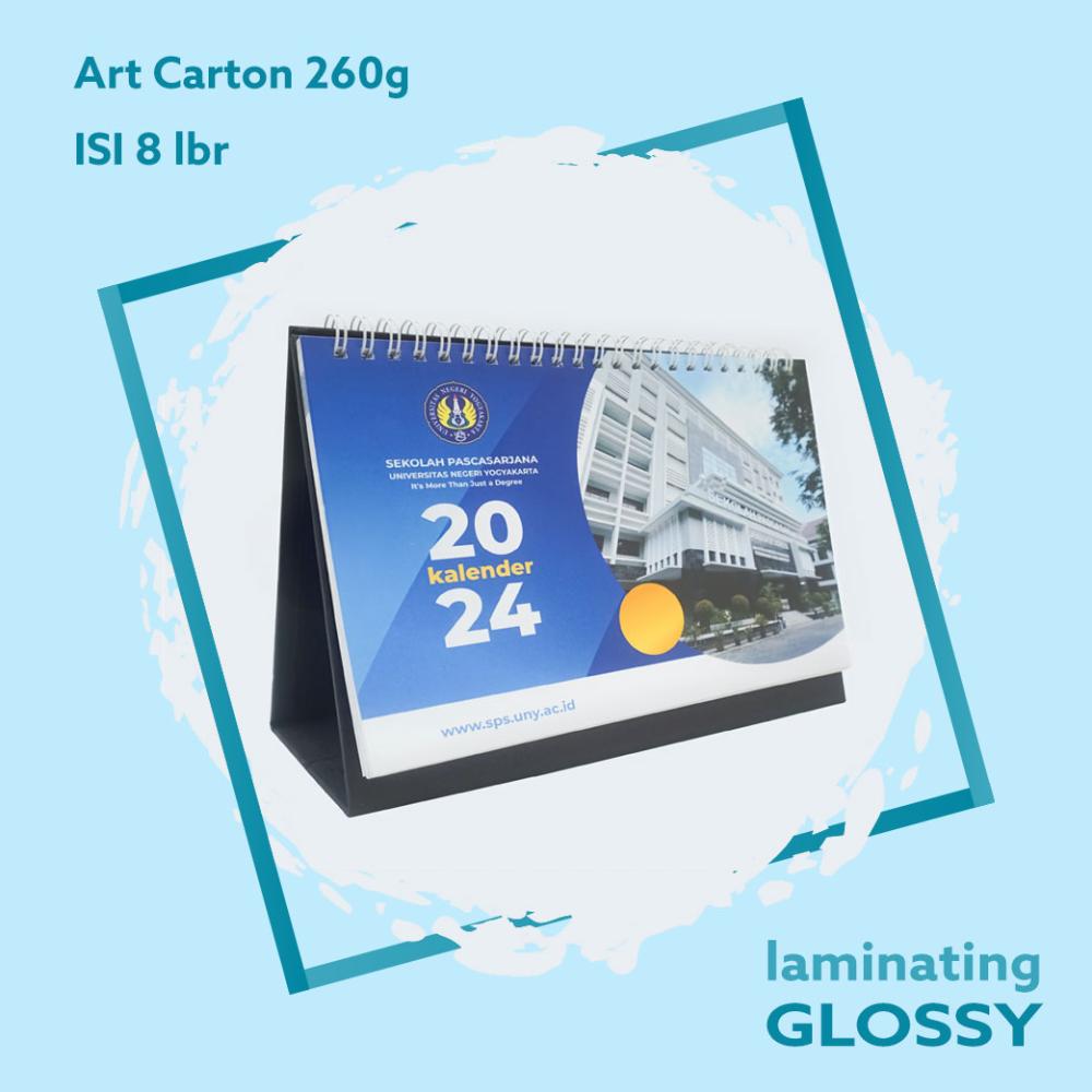 Kalender A5 210x150 Landscape, Isi 6-8 lbr, Art Carton 260g 2 Sisi, Laminating Glossy