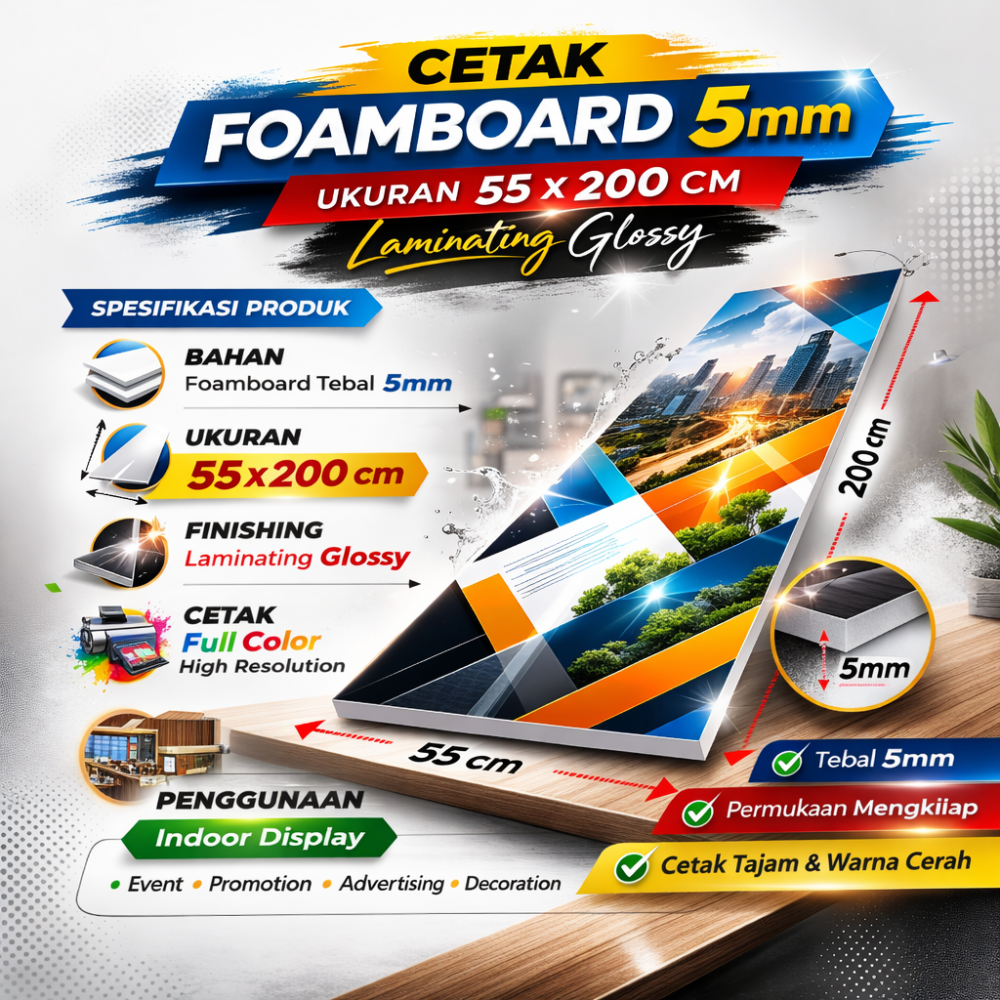 Cetak Foamboard 5mm 55x200 cm Laminating Glossy