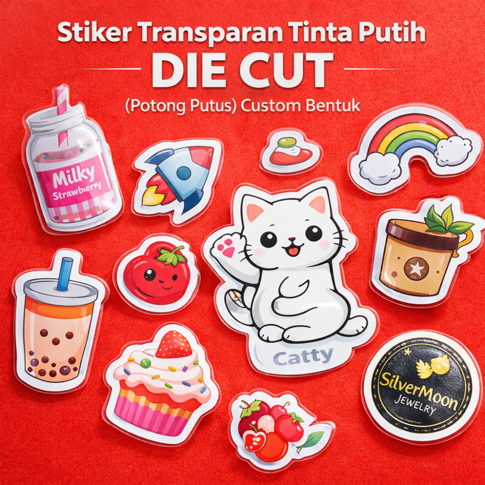 Stiker Transparan A3+ Die Cut (Potong Putus) Tinta Putih